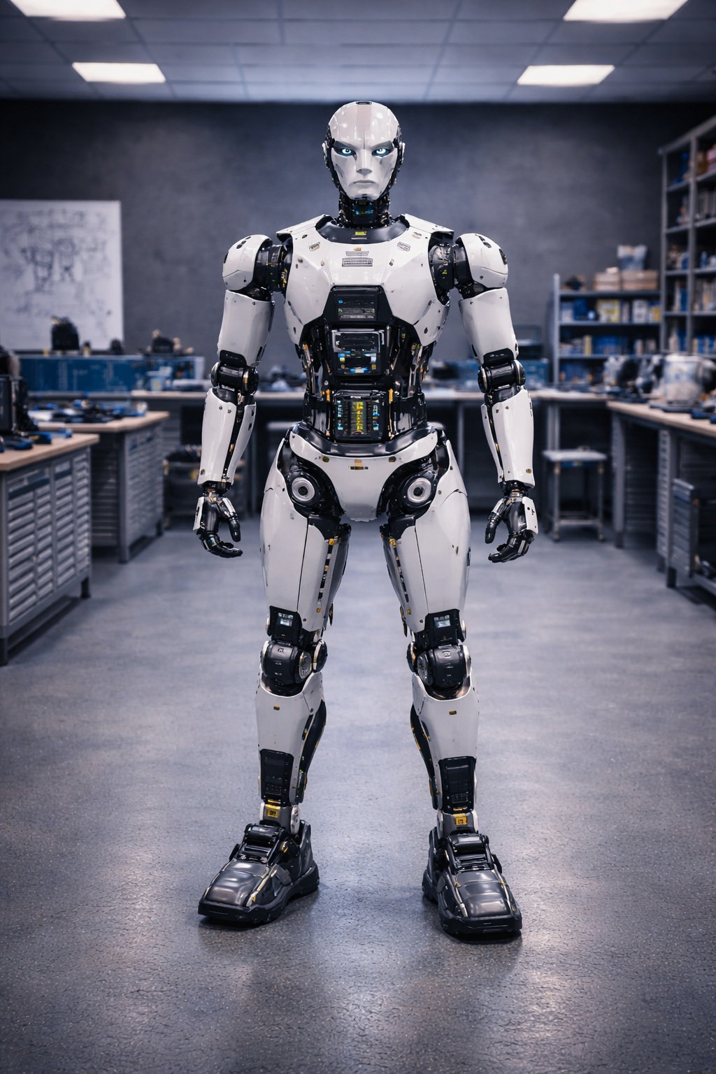 Futuristic Humanoid Robot In Lab